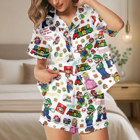 Super Mario Bros Pajamas Set, Mario Women Pajamas, Princess Peach Mario Pajamas Set, Super Mario Fan, Gift For Her
