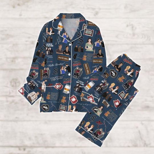The Vampire Diaries Pajamas Set, Damon Salvatore Pajamas Set, Team Salvatore Women Pajamas, Vampire Diaries Pajamas
