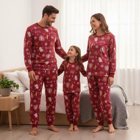 Wizard Family Family Pajamas Set, Magic Long Pajamas, Red Magic Long Tee & Pants PJs, Family Matching Pajamas Set, Family Sleepwear Xmas Gift