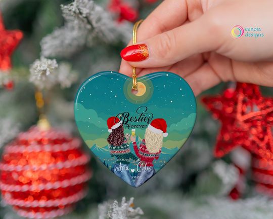 Personalized Besties Ornament, Friends Ceramic Christmas Tree Decor Ornament