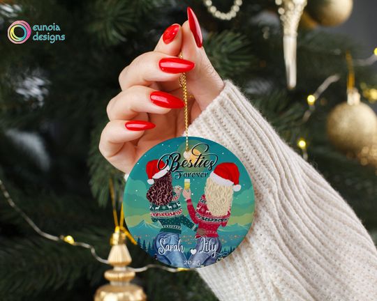 Personalized Besties Ornament, Friends Ceramic Christmas Tree Decor Ornament