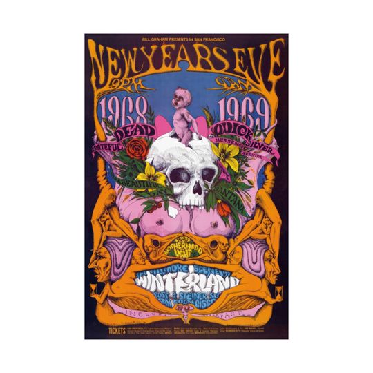 Grateful Dead Winterland Concert Poster - 1968 & 1969 Iconic Rock Show Art Print - Psychedelic Music Wall Decor