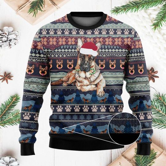 Custom German Shepherd Christmas Sweater, Dog Photo Ugly Sweater for Pet Lovers