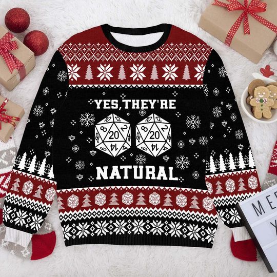 Yes They're Natural DnD Ugly Christmas Sweater, Funny Dungeons & Dragons Xmas Sweater