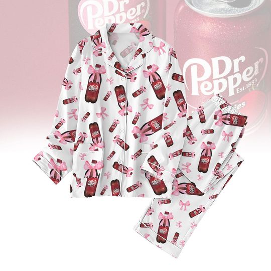 Dr Pepper Bows Pajamas, Pink Coquette Pajamas Set, Soda Lover Pajamas