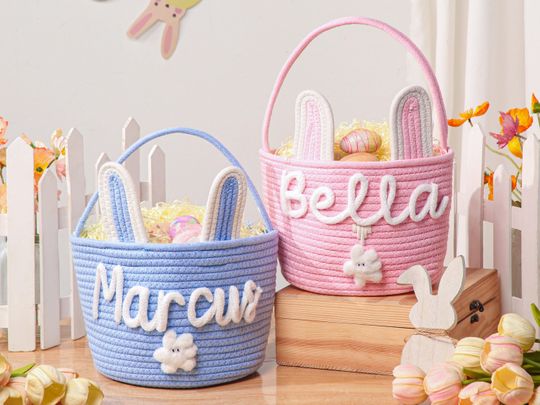 Personalized Easter Bunny Basket with name,Easter Basket for Kids,Easter Egg Hunt Basket,Easter Bunny Bucket,Toy Basket,Basket with Toy