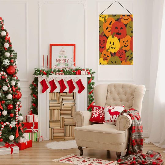 Halloween Garden Flag | Spooky Pumpkin Patch with Jack-O'-Lantern Faces