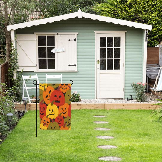 Halloween Garden Flag | Spooky Pumpkin Patch with Jack-O'-Lantern Faces