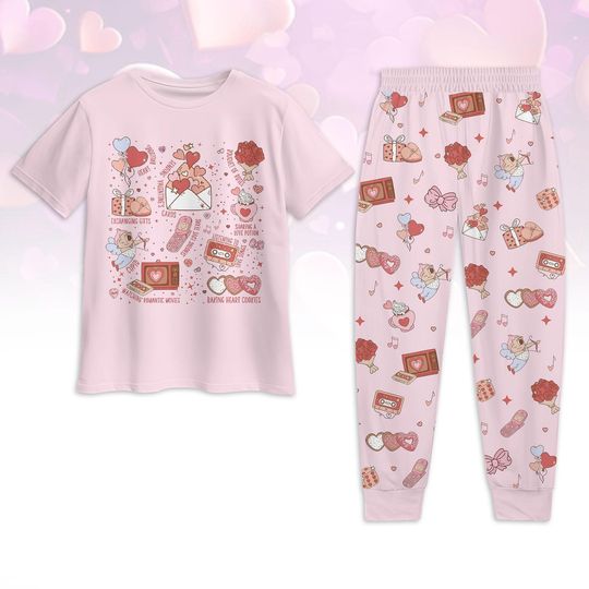 Retro Valentine Pajamas Set, Happy Valentine Shirt And Pants, Cupid Matching Pajamas Set