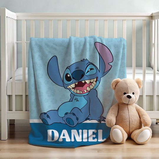 Custom Lilo Stitch Blanket, Personalized Name Fleece Blanket