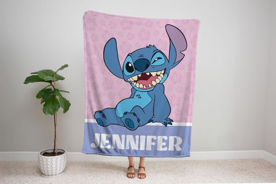 Custom Lilo Stitch Blanket, Personalized Name Fleece Blanket