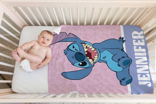 Custom Lilo Stitch Blanket, Personalized Name Fleece Blanket