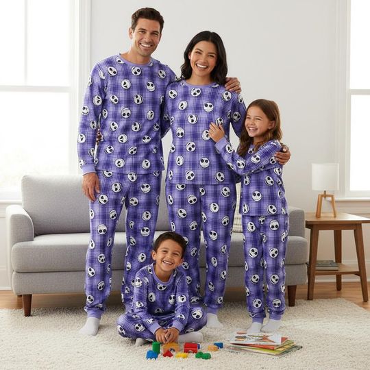 Jack Skellington Family Pajamas Set - Halloween Long Pajamas, Spooky Sleepwear, Matching Nightwear for Family