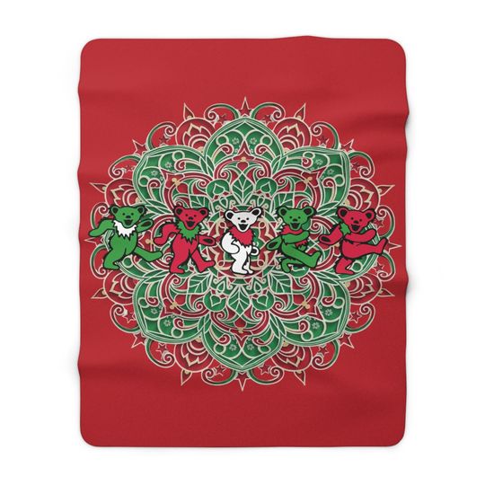 Christmas Dancing Bears Mandala Sherpa Fleece Blanket