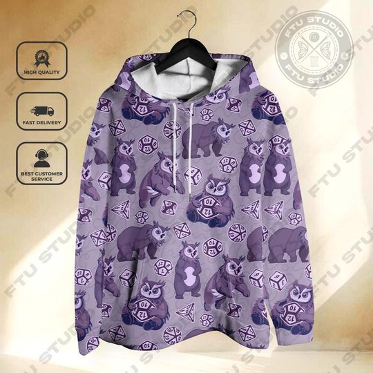 Owlbear Dice Hoodie: Funny Dungeon Master Fantasy Game
