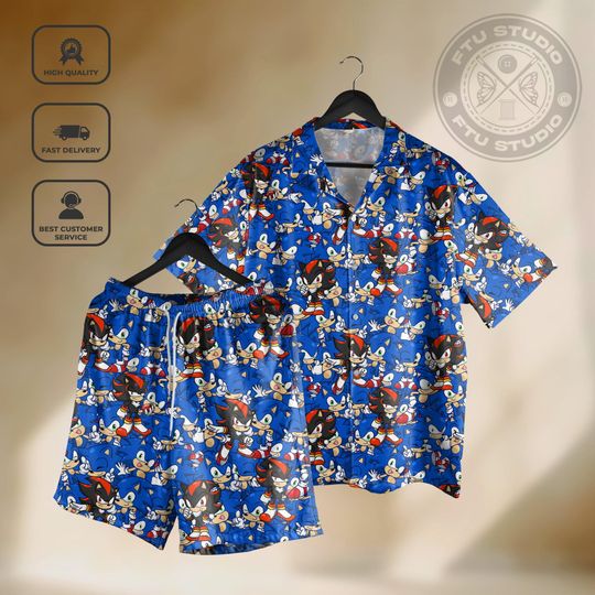 Black Hedgehog and Blue Hedgehog Hawaiian Shirt and Shorts, Speed Streetwear Fans, Gamer Gift