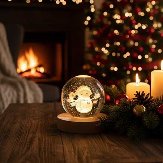 Christmas Crystal Ball LED Night Light, Gift for Christian Home Decor