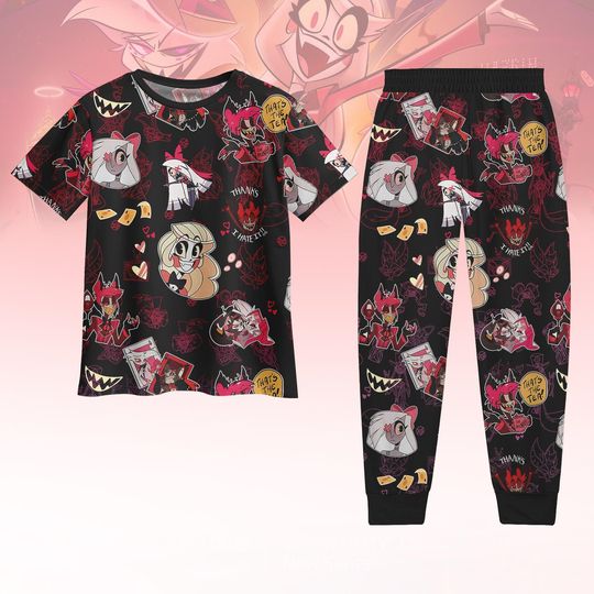 Alastor Lucifer Hazbin Hotel Pajamas, Hazbin Hotel Pajamas Set, Lucifer Morning Shirt, Animated Series Pj Set, Gift For Her