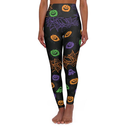 Fun Halloween Pumpkins and Spiderwebs Green Purple and Orange