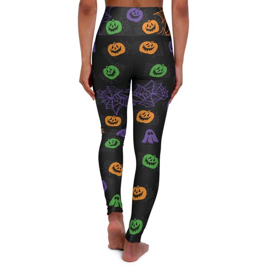 Fun Halloween Pumpkins and Spiderwebs Green Purple and Orange