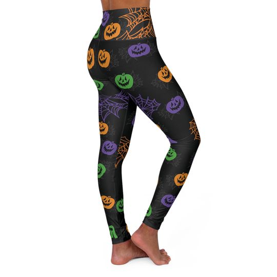 Fun Halloween Pumpkins and Spiderwebs Green Purple and Orange