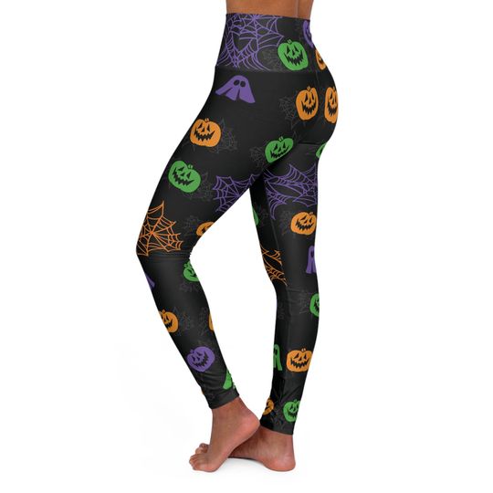 Fun Halloween Pumpkins and Spiderwebs Green Purple and Orange