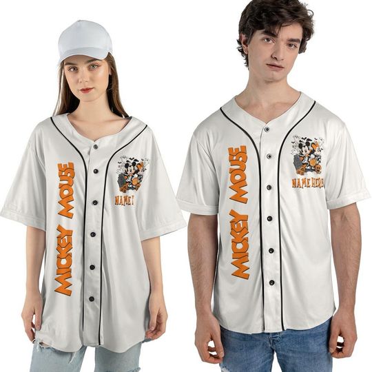 BlvckStyle Mickey Mouse Custom Name Baseball Jersey, Halloween Mickey Skeleton Horror, Magic Kingdom Gift Baseball Jersey