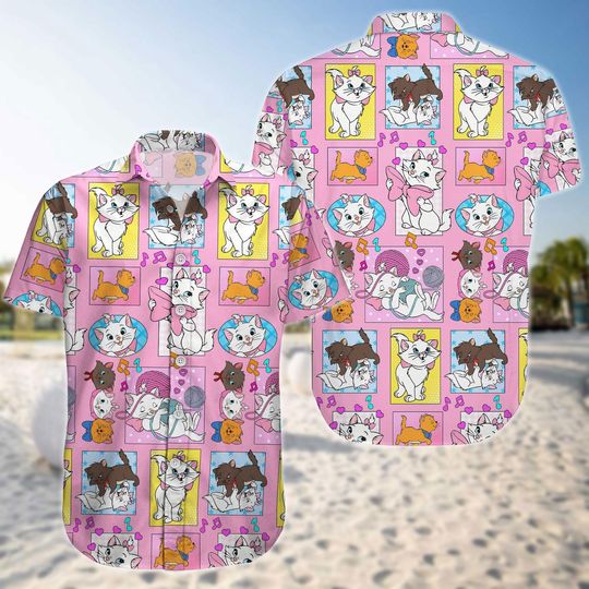 Disney Marie Button Shirt, Disney The Aristocats Summer Short, Marie Cat Lady Hawaiian Shirt, Birthday Gift Apparel For Kids, Animal Kingdom