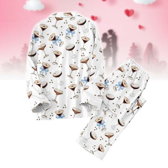 Espresso Martini Pajamas Set, Martini Drink Lover Sleepwear, Cocktail and Soociial Clubb Pajamas Set