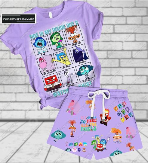 Inside Out 2 Tshirt Short Set, Inside Out 2 Character T-Shirt, Disney Pixar Pajamas