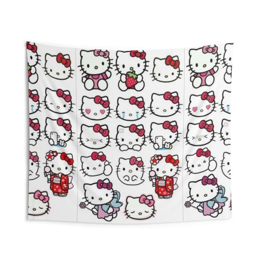 Hello Kitty Indoor Wall Tapestries, Cute Cat Decor, Kids Room Wall Art, Kawaii Animal Tapestry, Nursery Decoration, Perfect Gift for Kids