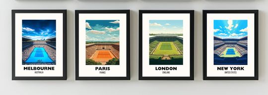 Grand Slam Poster Tennis Poster Prints, Grand Slam Series, Tennis Wall Art, Grass Court, Clay Court, Hard Court, Tennis Majors