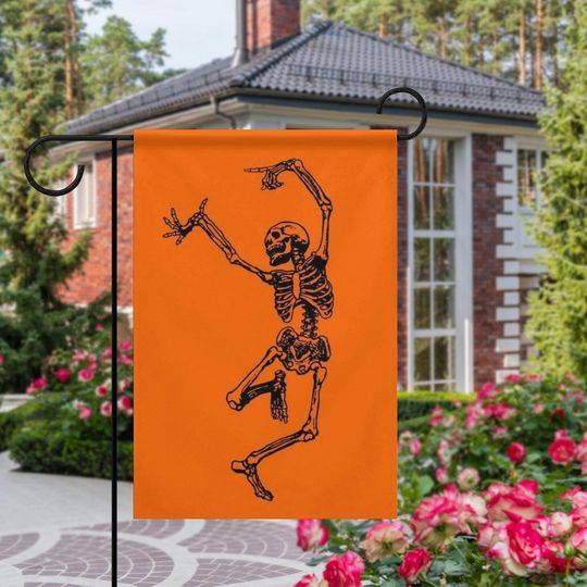 Dancing Skeleton Halloween Garden Flag - Spooky Fall Yard Decor