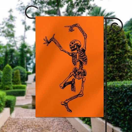 Dancing Skeleton Halloween Garden Flag - Spooky Fall Yard Decor