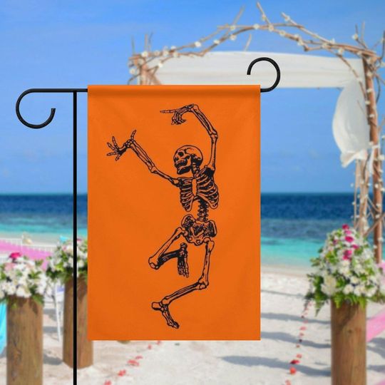 Dancing Skeleton Halloween Garden Flag - Spooky Fall Yard Decor