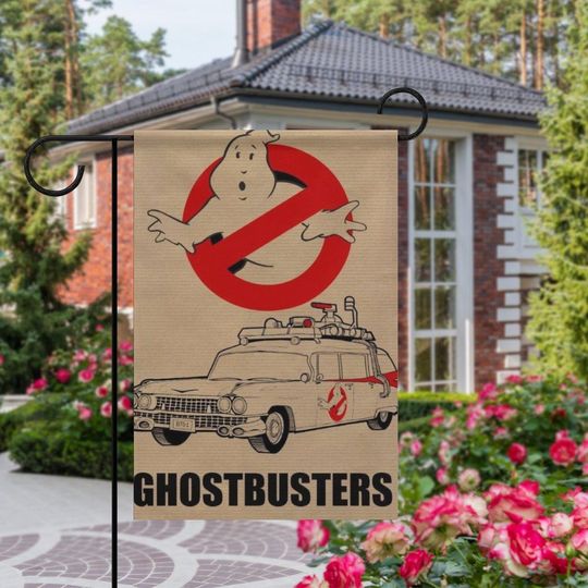 Ghostbusters Halloween Garden Flag - Iconic Logo and Ecto-1