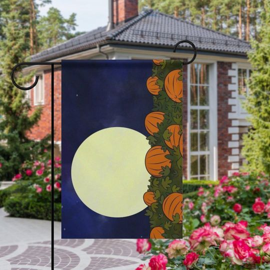 Full Moon and Pumpkin Patch Halloween Garden Flag - Spooky Fall Yard Decor