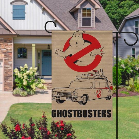 Ghostbusters Halloween Garden Flag - Iconic Logo and Ecto-1