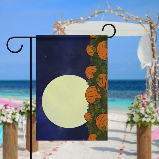 Full Moon and Pumpkin Patch Halloween Garden Flag - Spooky Fall Yard Decor