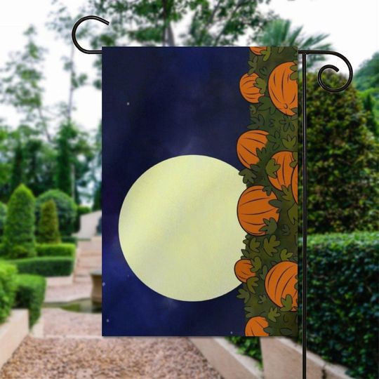 Full Moon and Pumpkin Patch Halloween Garden Flag - Spooky Fall Yard Decor