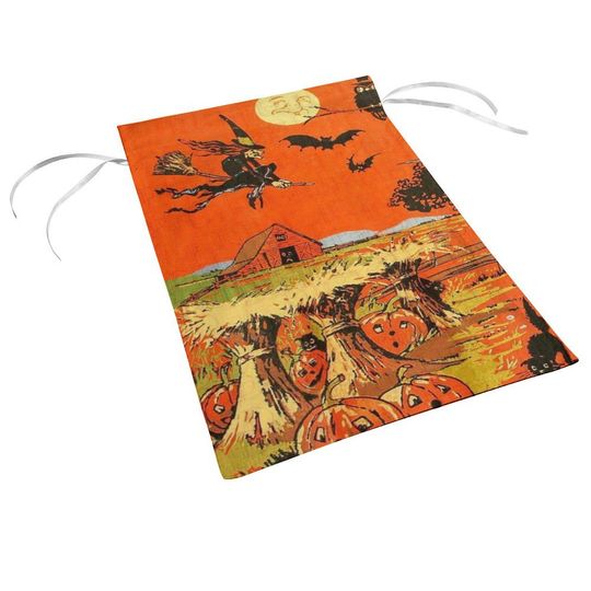 Vintage Halloween Garden Flag - Witch Flying Over Pumpkin Patch