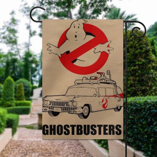 Ghostbusters Halloween Garden Flag - Iconic Logo and Ecto-1