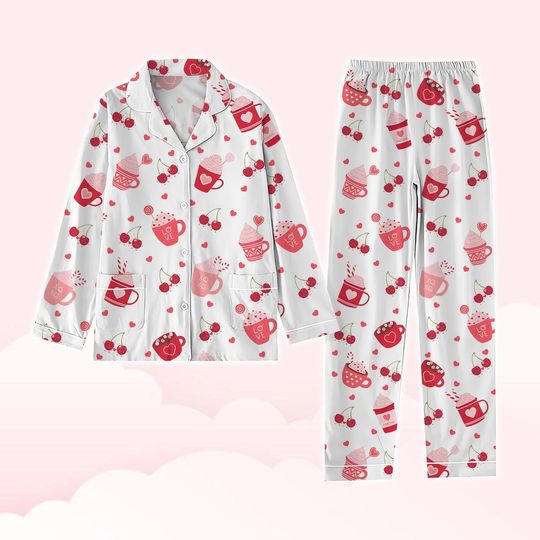 Cherry Love Pajamas Family, Coffee Valentine Pajamas Pants, Xoxo Valentine Pajama Set Women, Valentine Day Pajamas, Pajamas For Party