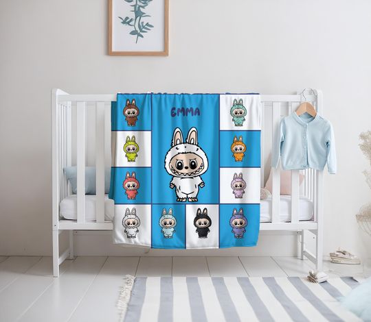 Personalized Blanket With Labubu Theme, Fleece Blanket, Kid Blanket, Back To School Gift