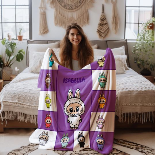 Personalized Blanket With Labubu Theme, Fleece Blanket, Kid Blanket, Back To School Gift
