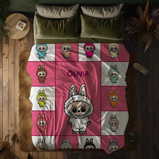 Personalized Blanket With Labubu Theme, Fleece Blanket, Kid Blanket, Back To School Gift
