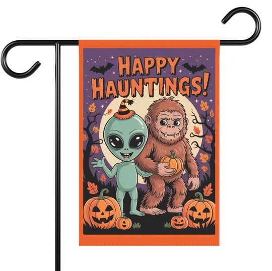 Halloween Garden Flag: Alien & Bigfoot Spooky Yard Decor