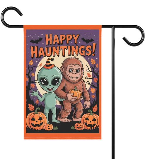Halloween Garden Flag: Alien & Bigfoot Spooky Yard Decor