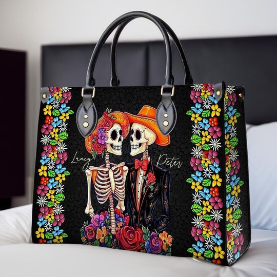 Leather Handbag Vibrant Skull Romance