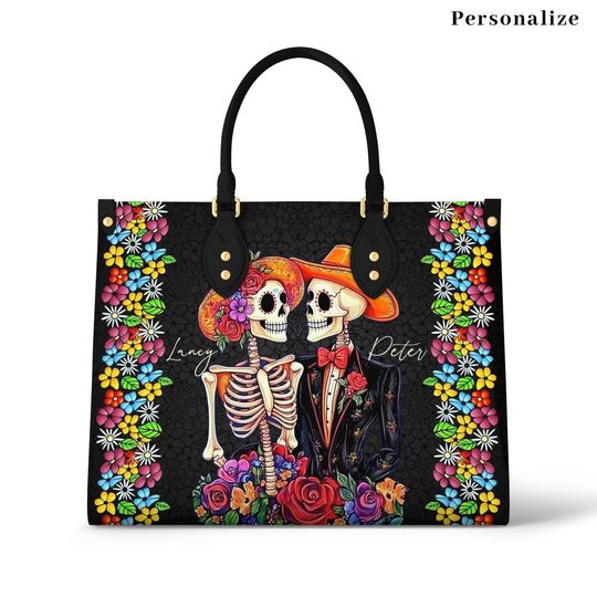 Leather Handbag Vibrant Skull Romance